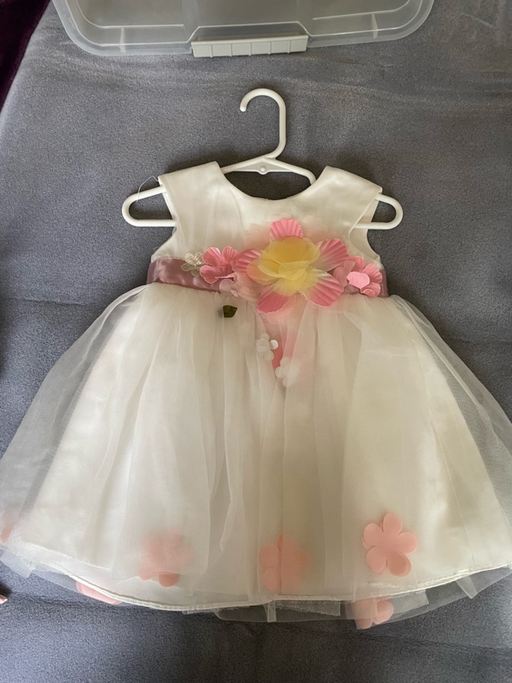 Monsoon White Tulle Flower Appliqué Dress with Pink and Yellow Accents